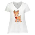 thumbnail image 1 of Inktastic Cute Christmas Reindeer with Christmas Lights Women's Plus Size V-Neck T-Shirt, 1 of 5