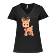 thumbnail image 1 of Inktastic Cute Christmas Reindeer with Christmas Lights Women's Plus Size V-Neck T-Shirt, 1 of 5