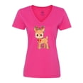 thumbnail image 1 of Inktastic Cute Christmas Reindeer with Christmas Lights Women's V-Neck T-Shirt, 1 of 5
