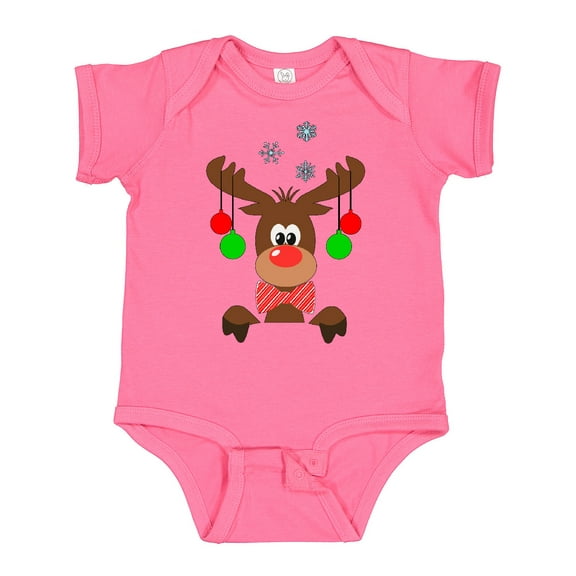 Inktastic Cute Christmas Reindeer with Red Nose, Ornaments and Bow Tie Boys or Girls Baby Bodysuit