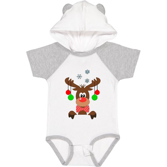 Inktastic Cute Christmas Reindeer with Red Nose, Ornaments and Bow Tie Boys or Girls Baby Bodysuit
