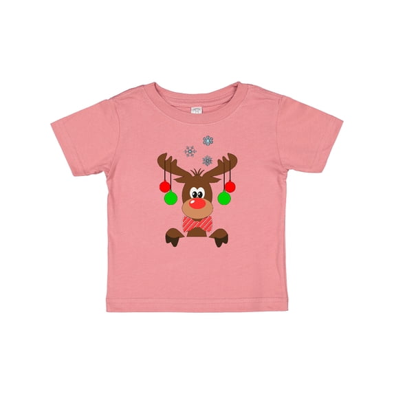 Inktastic Cute Christmas Reindeer with Red Nose, Ornaments and Bow Tie Boys or Girls Baby T-Shirt