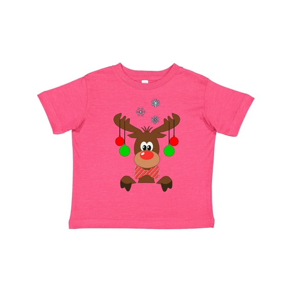 Inktastic Cute Christmas Reindeer with Red Nose, Ornaments and Bow Tie Boys or Girls Toddler T-Shirt