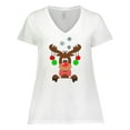 thumbnail image 1 of Inktastic Cute Christmas Reindeer with Red Nose, Ornaments and Bow Tie Women's Plus Size V-Neck T-Shirt, 1 of 5