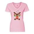 thumbnail image 1 of Inktastic Cute Christmas Reindeer with Red Nose, Ornaments and Bow Tie Women's V-Neck T-Shirt, 1 of 5