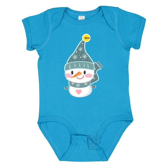 Inktastic Cute Christmas Snowman in Blue Hat and Scarf Boys or Girls Baby Bodysuit