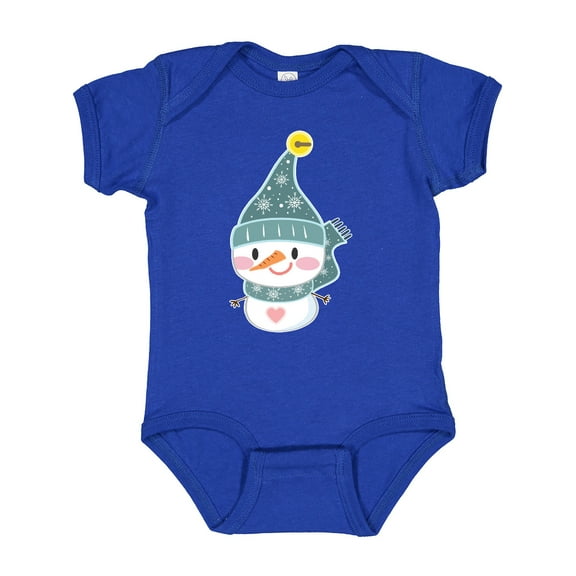 Inktastic Cute Christmas Snowman in Blue Hat and Scarf Boys or Girls Baby Bodysuit