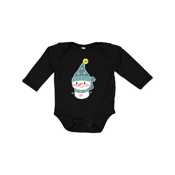Inktastic Cute Christmas Snowman in Blue Hat and Scarf Boys or Girls Long Sleeve Baby Bodysuit