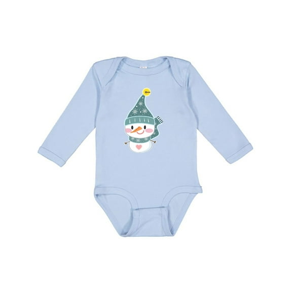 Inktastic Cute Christmas Snowman in Blue Hat and Scarf Boys or Girls Long Sleeve Baby Bodysuit