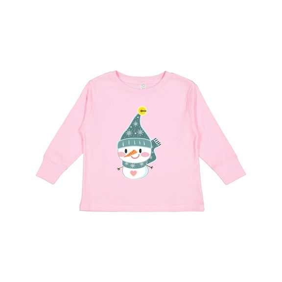 Inktastic Cute Christmas Snowman in Blue Hat and Scarf Boys or Girls Long Sleeve Toddler T-Shirt