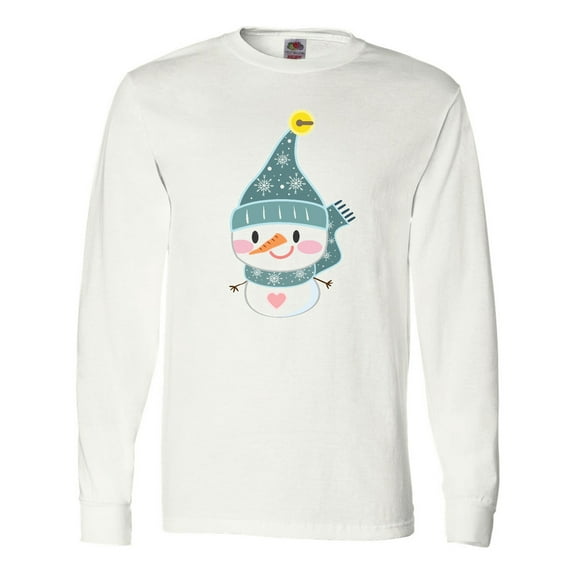 Inktastic Cute Christmas Snowman in Blue Hat and Scarf Long Sleeve T-Shirt