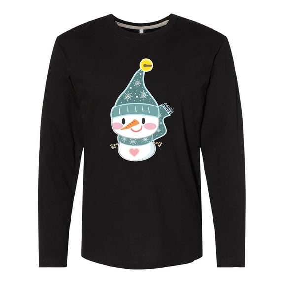 Inktastic Cute Christmas Snowman in Blue Hat and Scarf Long Sleeve T-Shirt