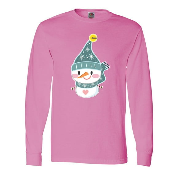 Inktastic Cute Christmas Snowman in Blue Hat and Scarf Long Sleeve T-Shirt