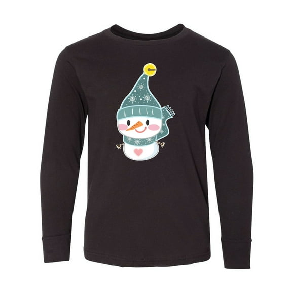 Inktastic Cute Christmas Snowman in Blue Hat and Scarf Long Sleeve Youth T-Shirt