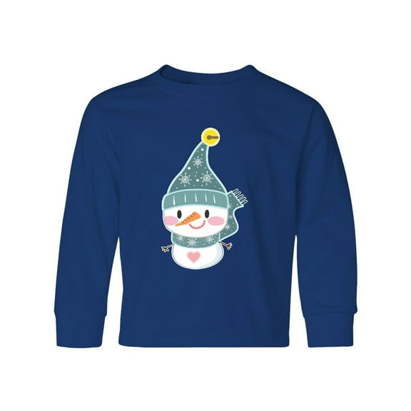 Inktastic Cute Christmas Snowman in Blue Hat and Scarf Long Sleeve Youth T-Shirt