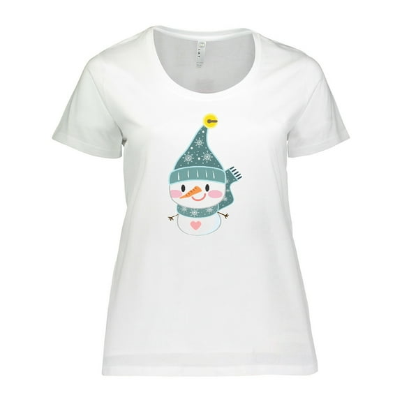 Inktastic Cute Christmas Snowman in Blue Hat and Scarf Women's Plus Size T-Shirt