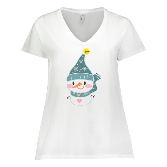 Inktastic Cute Christmas Snowman in Blue Hat and Scarf Women's Plus Size V-Neck T-Shirt
