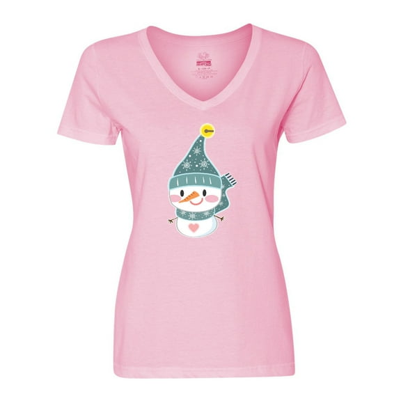 Inktastic Cute Christmas Snowman in Blue Hat and Scarf Women's V-Neck T-Shirt