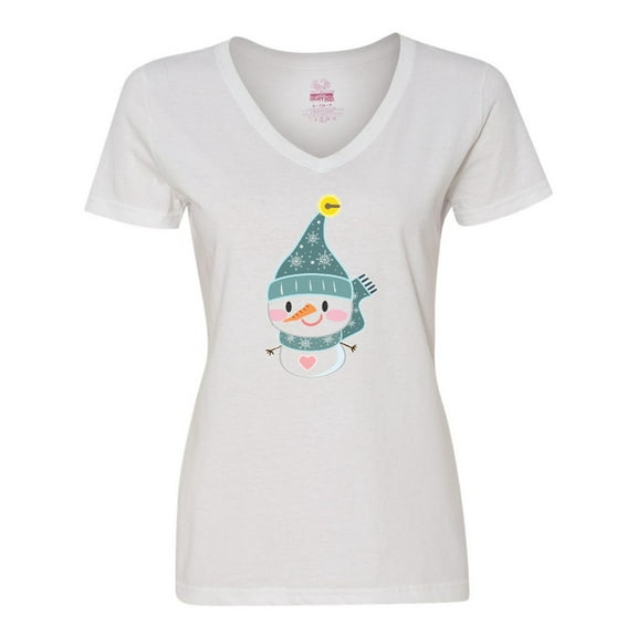 Inktastic Cute Christmas Snowman in Blue Hat and Scarf Women's V-Neck T-Shirt