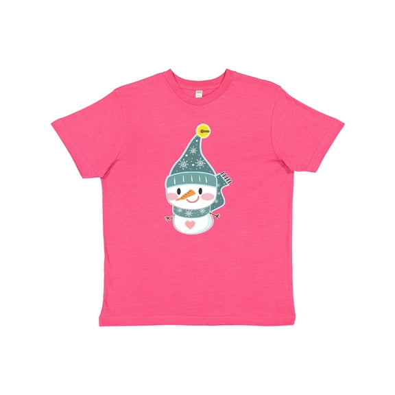 Inktastic Cute Christmas Snowman in Blue Hat and Scarf Youth T-Shirt