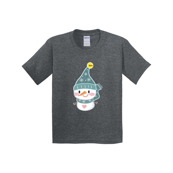 Inktastic Cute Christmas Snowman in Blue Hat and Scarf Youth T-Shirt