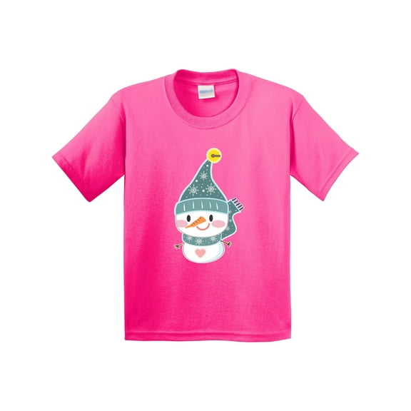 Inktastic Cute Christmas Snowman in Blue Hat and Scarf Youth T-Shirt