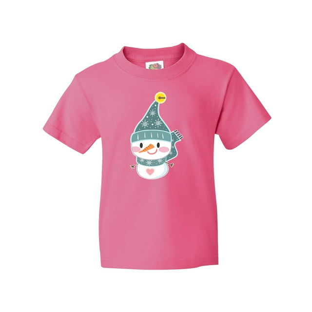 Inktastic Cute Christmas Snowman in Blue Hat and Scarf Youth T-Shirt