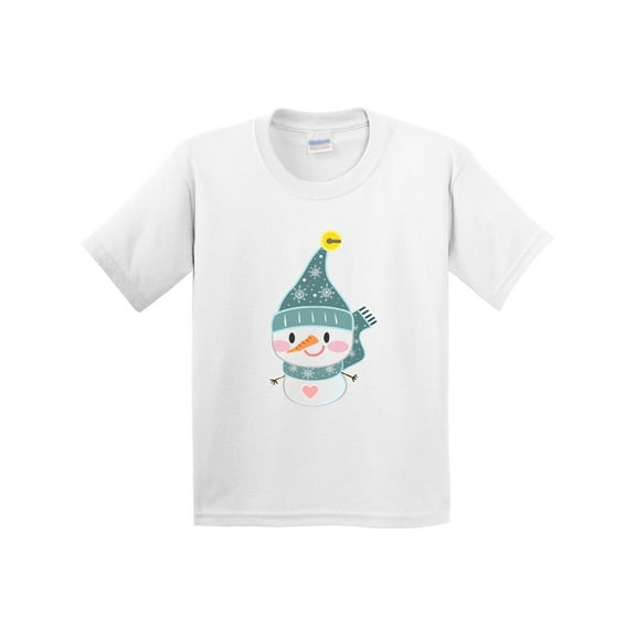 Inktastic Cute Christmas Snowman in Blue Hat and Scarf Youth T-Shirt