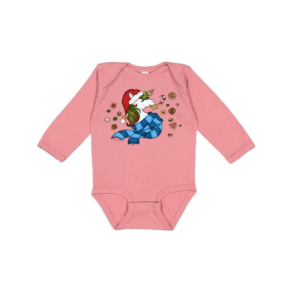 Inktastic Cute Christmas Unicorn with Cookies Boys or Girls Long Sleeve Baby Bodysuit