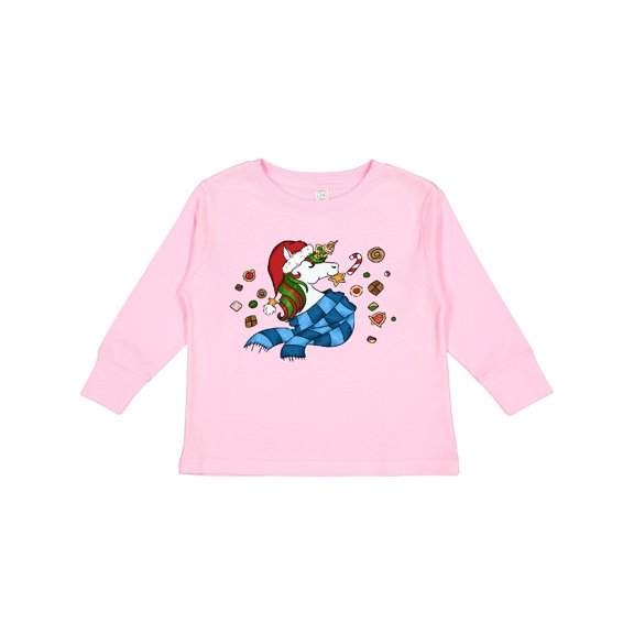 Inktastic Cute Christmas Unicorn with Cookies Boys or Girls Long Sleeve Toddler T-Shirt