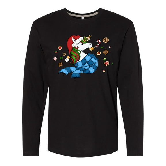 Inktastic Cute Christmas Unicorn with Cookies Long Sleeve T-Shirt