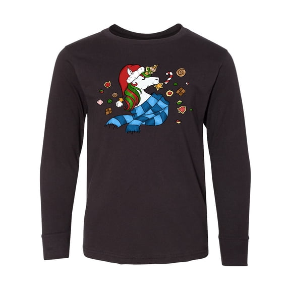 Inktastic Cute Christmas Unicorn with Cookies Long Sleeve Youth T-Shirt