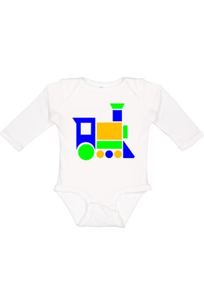 Cute Colorful Train Boys or Girls Long Sleeve Baby Bodysuit