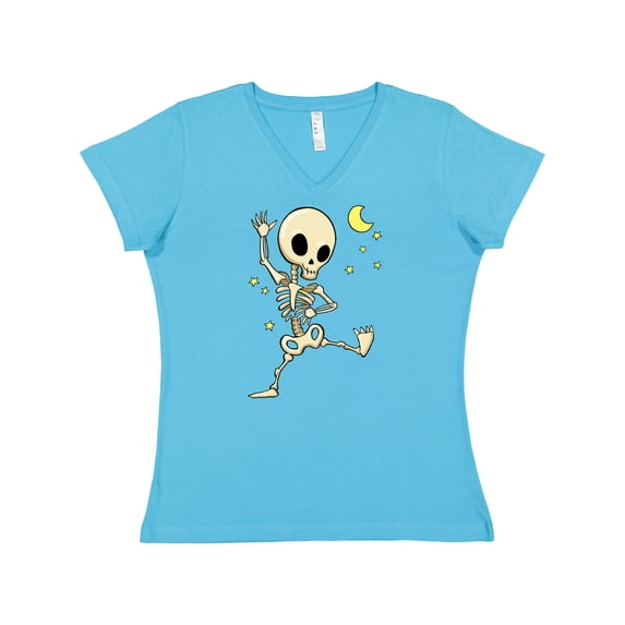 Inktastic Cute Dancing Skeleton Women's V-Neck T-Shirt