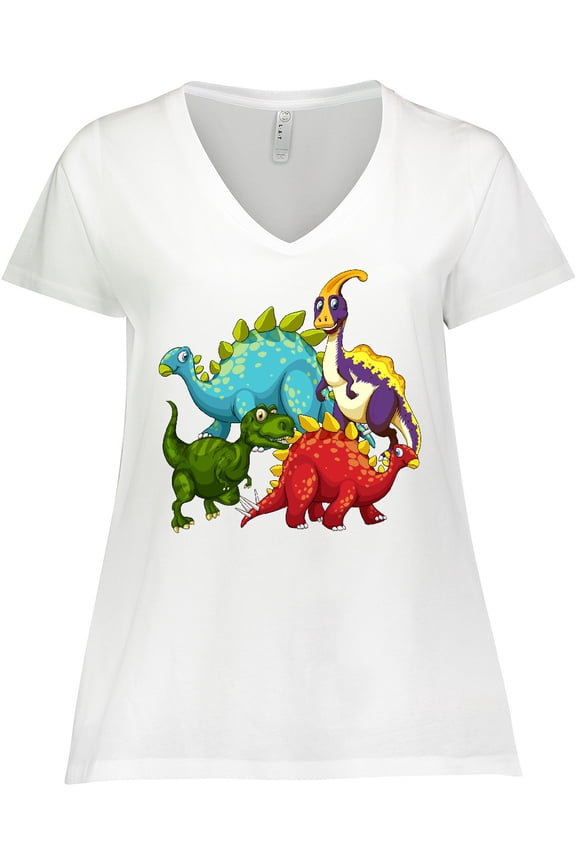 Cute Dinosaurs Women's Plus Size V-Neck T-Shirt