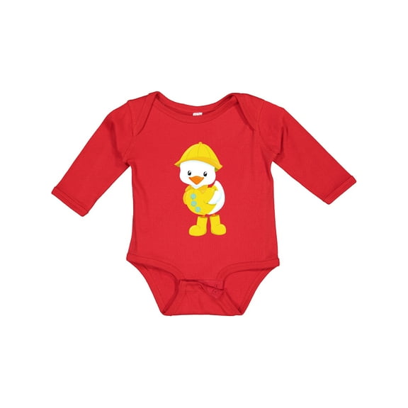 Inktastic Cute Duck, Baby Duck, Duck in Raincoat, Rain Boys or Girls Long Sleeve Baby Bodysuit