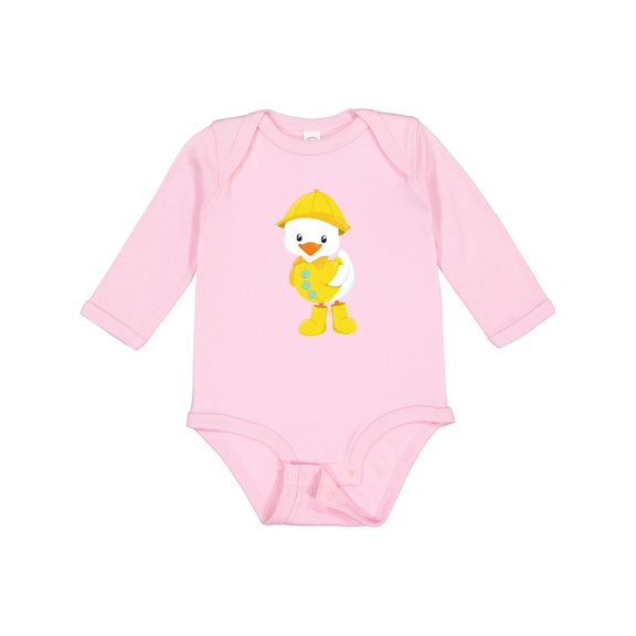 Inktastic Cute Duck, Baby Duck, Duck in Raincoat, Rain Boys or Girls Long Sleeve Baby Bodysuit