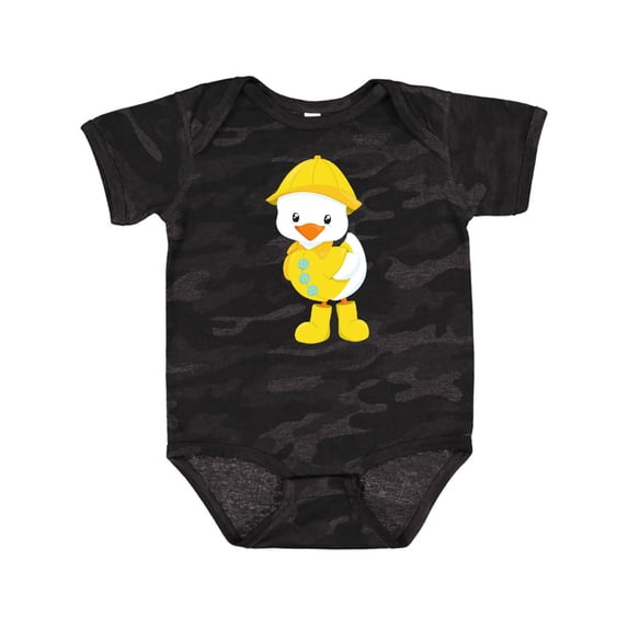 Inktastic Cute Duck In Yellow Raincoat And Boots, Baby Duck Boys or Girls Baby Bodysuit