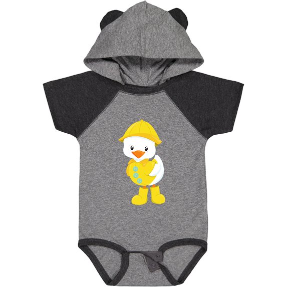 Inktastic Cute Duck In Yellow Raincoat And Boots, Baby Duck Boys or Girls Baby Bodysuit