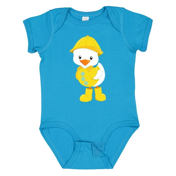 Inktastic Cute Duck In Yellow Raincoat And Boots, Baby Duck Boys or Girls Baby Bodysuit