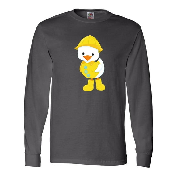 Inktastic Cute Duck In Yellow Raincoat And Boots, Baby Duck Long Sleeve T-Shirt