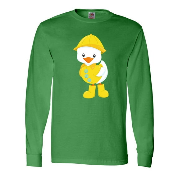 Inktastic Cute Duck In Yellow Raincoat And Boots, Baby Duck Long Sleeve T-Shirt