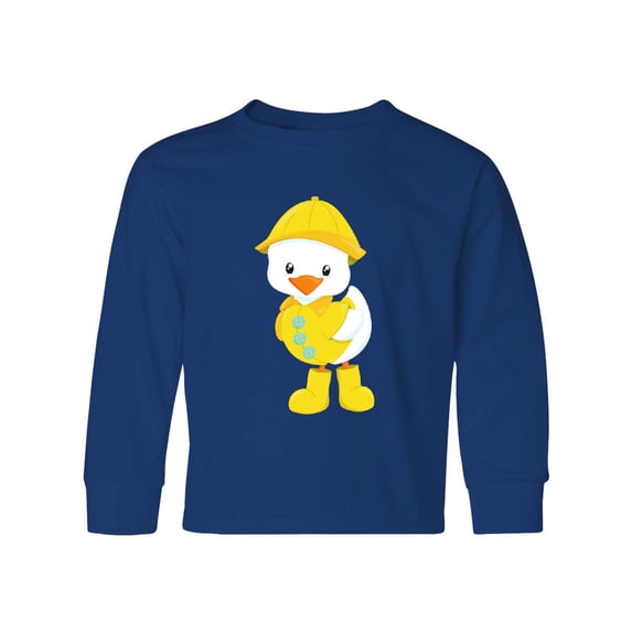 Inktastic Cute Duck In Yellow Raincoat And Boots, Baby Duck Long Sleeve Youth T-Shirt