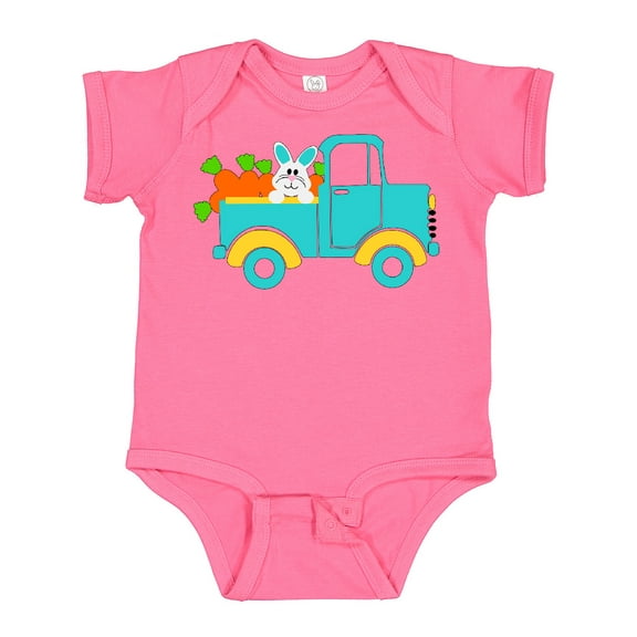 Inktastic Cute Easter Bunny in Blue Truck with Carrots Boys or Girls Baby Bodysuit