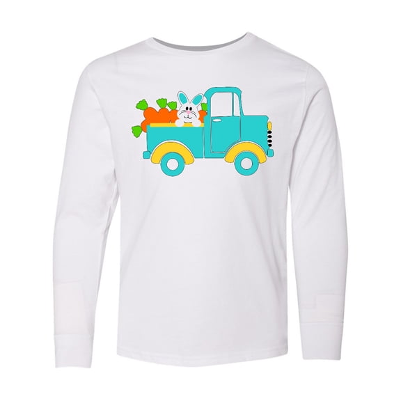 Inktastic Cute Easter Bunny in Blue Truck with Carrots Long Sleeve Youth T-Shirt