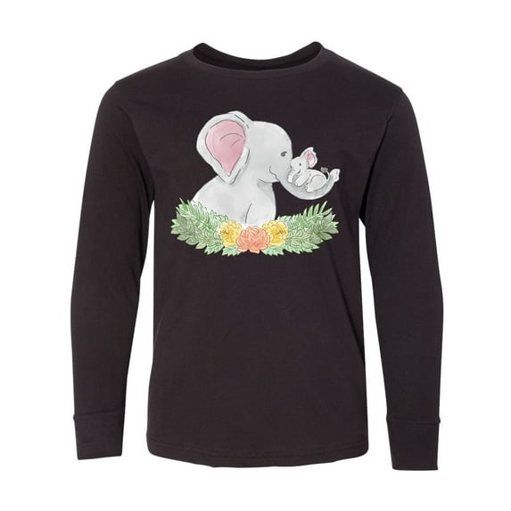 Inktastic Cute Elephants with Flowers Long Sleeve Youth T-Shirt