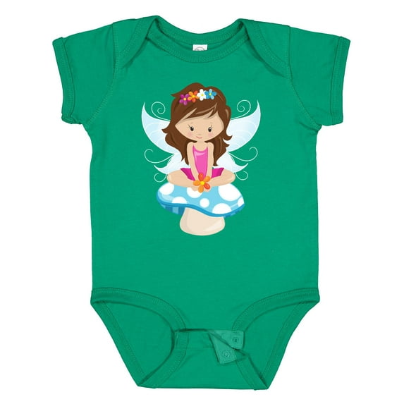 Inktastic Cute Fairy, Brown Hair, Fairy Sitting On Mushroom Girls Baby Bodysuit