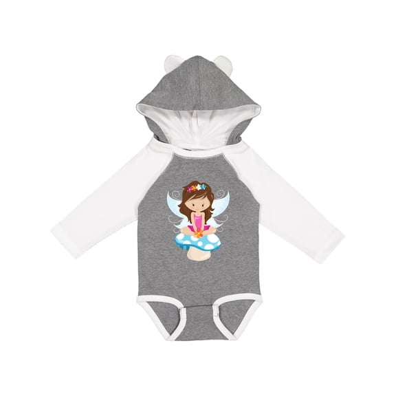Inktastic Cute Fairy, Brown Hair, Fairy Sitting On Mushroom Girls Long Sleeve Baby Bodysuit