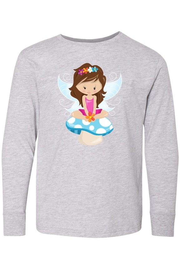Cute Fairy, Magic Fairy, Brown Hair, Mushroom Long Sleeve Youth T-Shirt
