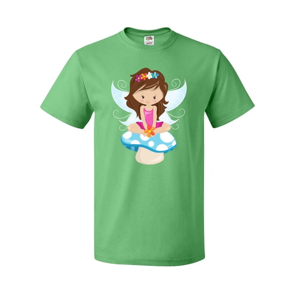 Inktastic Cute Fairy, Brown Hair, Fairy Sitting On Mushroom T-Shirt